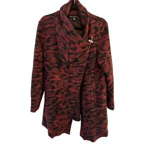 Womens Carre Noir Black Red Wool Blend Jacket Drapey Front Clasp Close Sz.Small